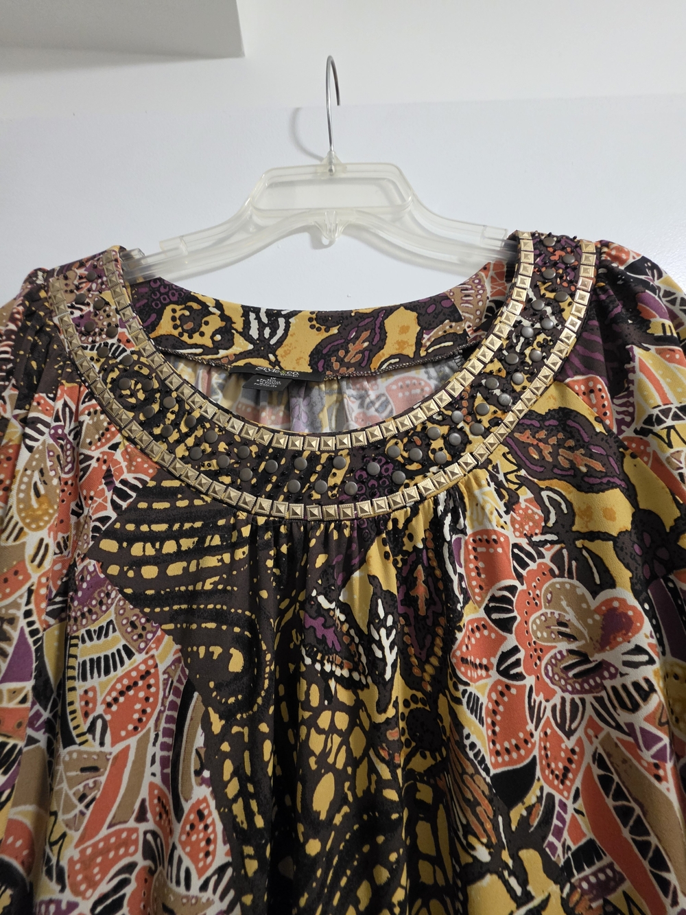 Gourgeous Floral Tunic in Mustard, Brown and Orange With Gold Neck Design